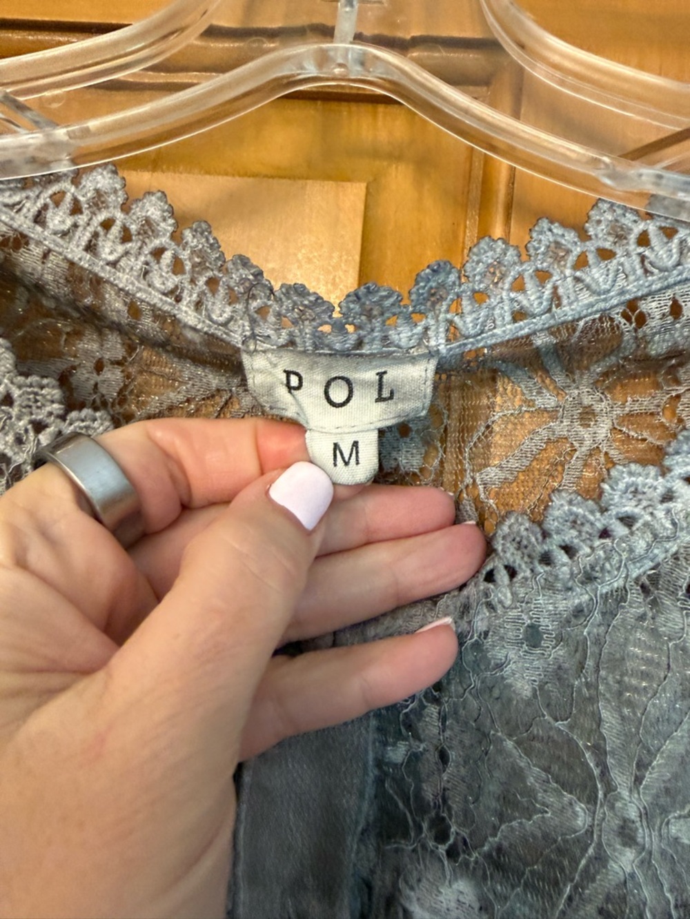 POL Gray Lace Yoke Short Sleeve Blouse - Picture 2 of 3